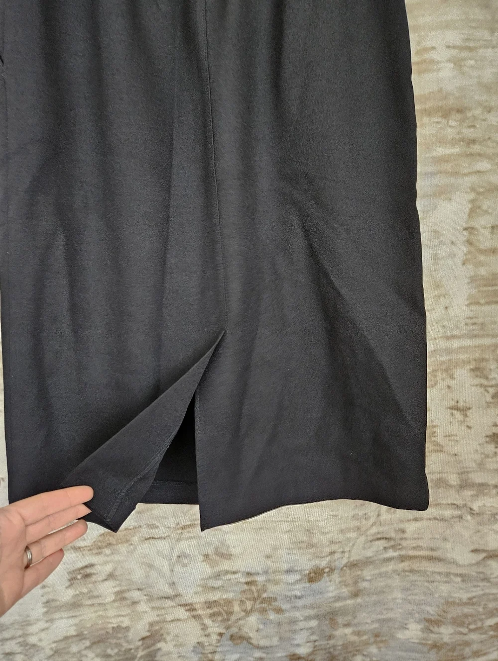 Vintage Black Pencil Skirt S M 90s Office Secretary Elastic Waist Pockets 9-5